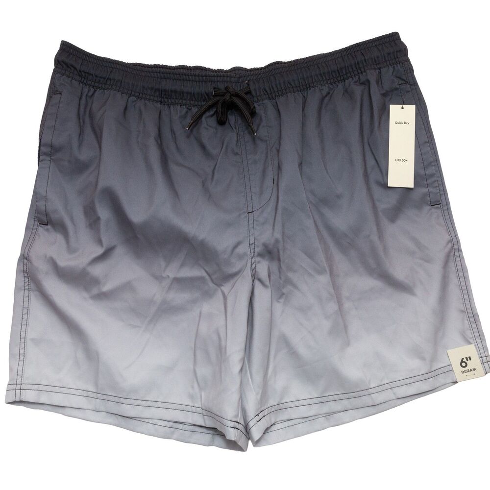 No Boundaries L (36-38) Men's Gray Ombre Swim Trunks Quick Dry UPF 30+ 6" Inseam